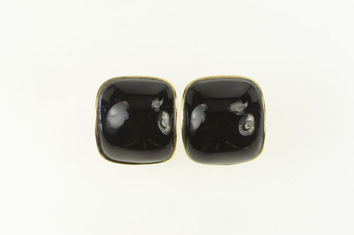 14K 1960's Vintage Curved Black Onyx Earrings Yellow Gold