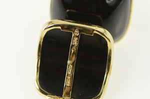 14K 1960's Vintage Curved Black Onyx Earrings Yellow Gold