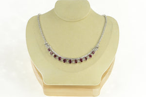 18K 10 Ctw Ruby Diamond Statement Necklace 16.5" White Gold