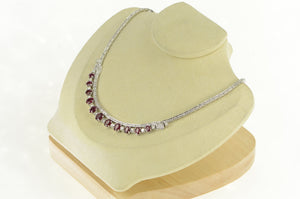 18K 10 Ctw Ruby Diamond Statement Necklace 16.5" White Gold