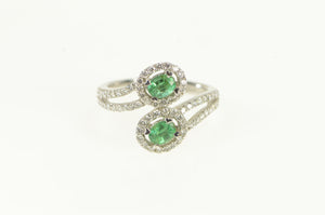 14K 1.45 Ctw Emerald Diamond Halo Bypass Ring White Gold