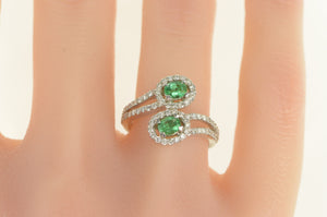 14K 1.45 Ctw Emerald Diamond Halo Bypass Ring White Gold