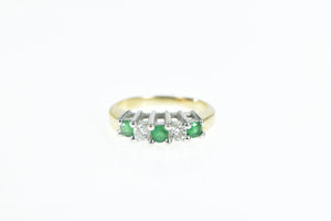 14K 0.63 Ctw 1950's Emerald Diamond Classic Ring Yellow Gold