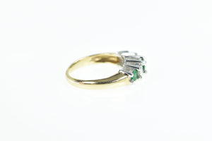 14K 0.63 Ctw 1950's Emerald Diamond Classic Ring Yellow Gold
