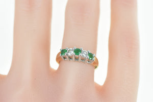 14K 0.63 Ctw 1950's Emerald Diamond Classic Ring Yellow Gold