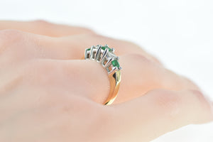 14K 0.63 Ctw 1950's Emerald Diamond Classic Ring Yellow Gold