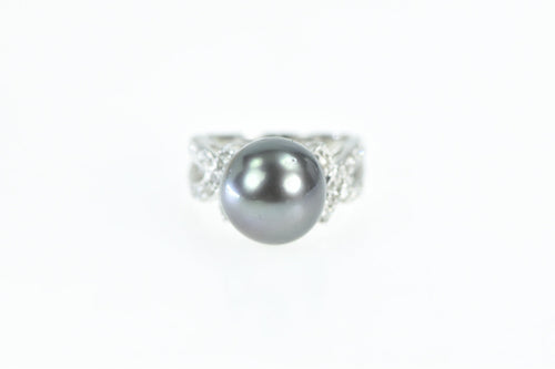 14K Tahitian Pearl Diamond Statement Ring White Gold