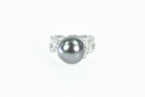 14K Tahitian Pearl Diamond Statement Ring White Gold