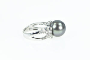 14K Tahitian Pearl Diamond Statement Ring White Gold