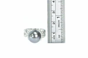 14K Tahitian Pearl Diamond Statement Ring White Gold