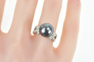 14K Tahitian Pearl Diamond Statement Ring White Gold