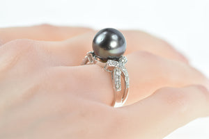 14K Tahitian Pearl Diamond Statement Ring White Gold