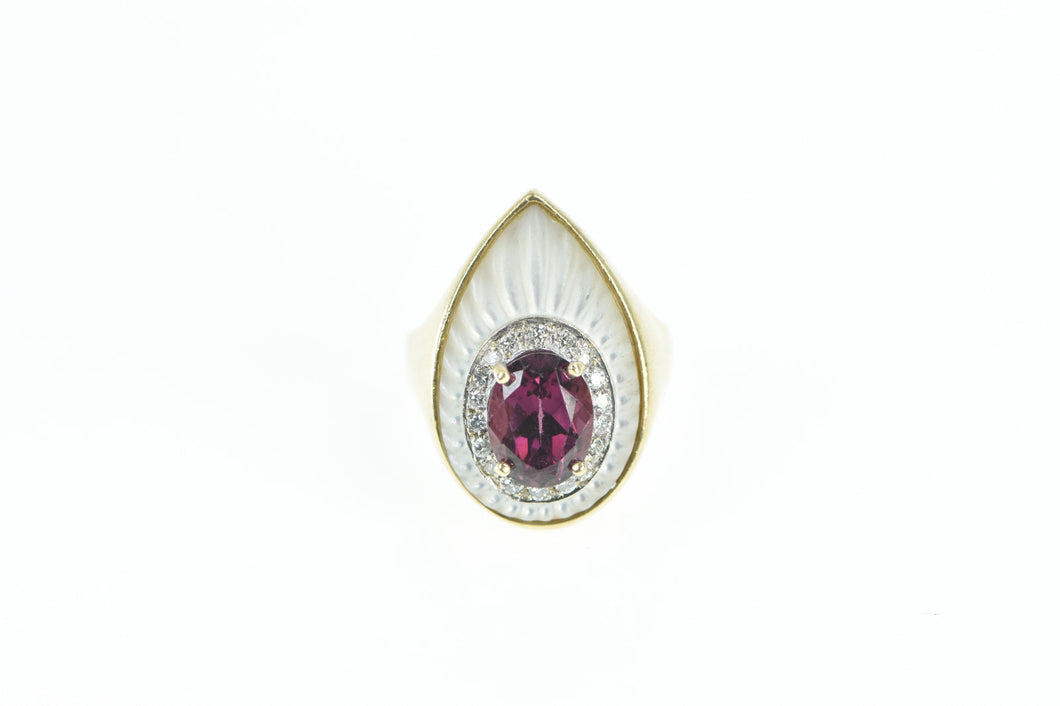 14K Rubellite Mother of Pearl Diamond Planchette Ring Yellow Gold