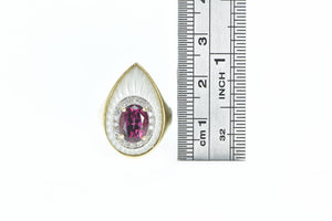 14K Rubellite Mother of Pearl Diamond Planchette Ring Yellow Gold