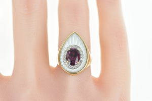 14K Rubellite Mother of Pearl Diamond Planchette Ring Yellow Gold