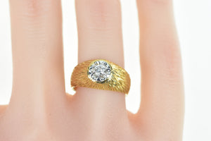 14K 0.20 Ct Retro Grooved Vintage Statement Ring Yellow Gold