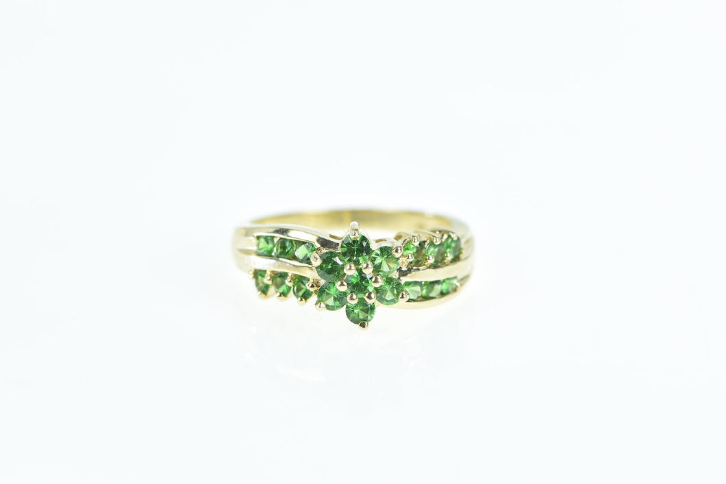 10K Chrome Diopside Flower Cluster Vintage Ring Yellow Gold