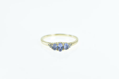 10K Three Stone Tanzanite Diamond Ring Yellow Gold