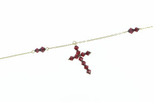 10K Vintage Sim. Garnet Cross Christian Necklace 16.5" Yellow Gold