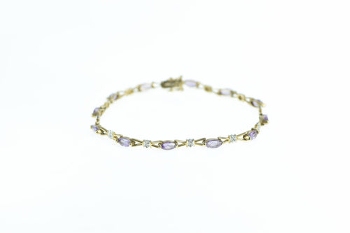 10K Marquise Amethyst Diamond Vintage Bracelet 6.75