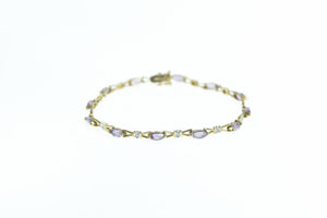 10K Marquise Amethyst Diamond Vintage Bracelet 6.75" Yellow Gold