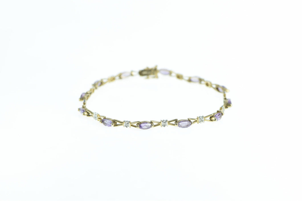 10K Marquise Amethyst Diamond Vintage Bracelet 6.75