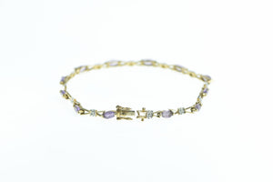 10K Marquise Amethyst Diamond Vintage Bracelet 6.75" Yellow Gold