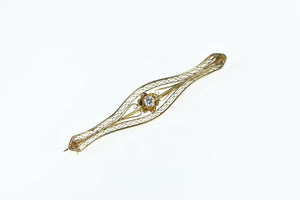 10K Diamond Filigree Vintage Statement Pin/Brooch Yellow Gold