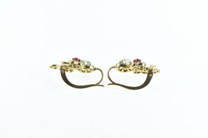 14K 2 Ctw Victorian Diamond Ruby Sapphire Earrings Yellow Gold