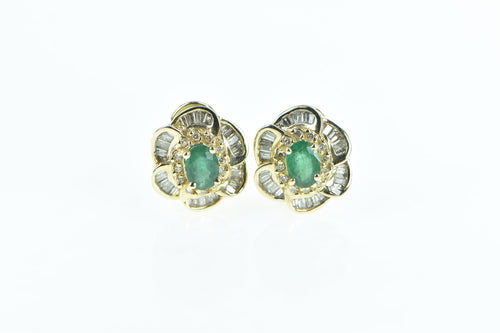 14K 2.75 Ctw Emerald Diamond French Clip Earrings Yellow Gold