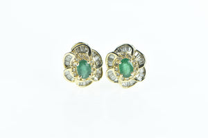 14K 2.75 Ctw Emerald Diamond French Clip Earrings Yellow Gold