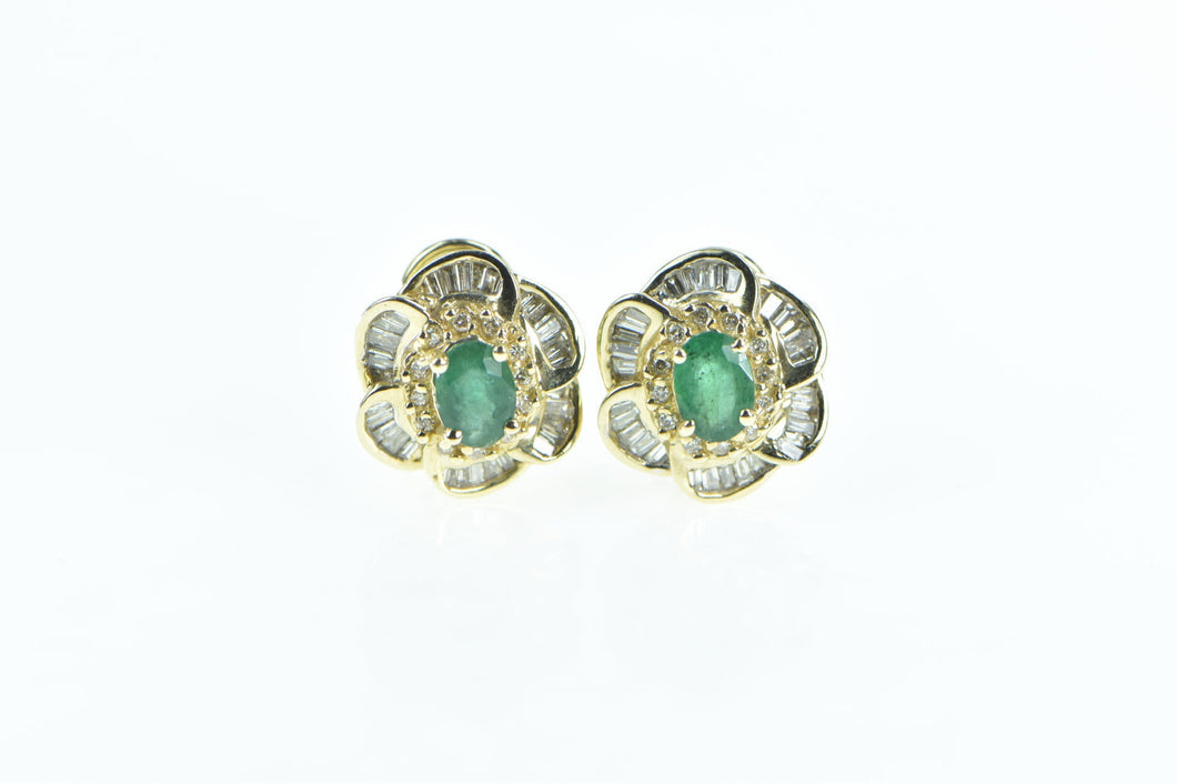 14K 2.75 Ctw Emerald Diamond French Clip Earrings Yellow Gold