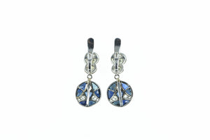 10K 3.60 Ctw Diamond Sapphire Art Deco Plat Earrings White Gold