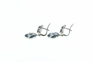 10K 3.60 Ctw Diamond Sapphire Art Deco Plat Earrings White Gold