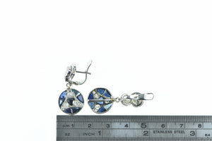 10K 3.60 Ctw Diamond Sapphire Art Deco Plat Earrings White Gold