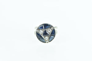 10K 1.30 Ctw Sapphire Diamond Art Deco Plat Ring White Gold