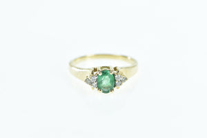 14K 0.63 Ctw Emerald Diamond Cluster Ring Yellow Gold