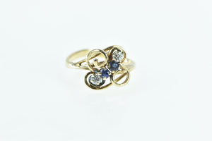 14K Sapphire Diamond Vintage Swirl Cluster Ring Yellow Gold