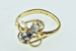 14K Sapphire Diamond Vintage Swirl Cluster Ring Yellow Gold