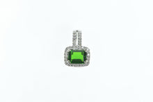 Load image into Gallery viewer, 14K Vintage Sim. Emerald Diamond Halo Pendant White Gold