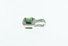 Load image into Gallery viewer, 14K Vintage Sim. Emerald Diamond Halo Pendant White Gold