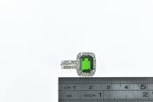 Load image into Gallery viewer, 14K Vintage Sim. Emerald Diamond Halo Pendant White Gold