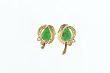 Load image into Gallery viewer, 18K Pear Jade Diamond French Clip Stud Earrings Yellow Gold