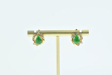 Load image into Gallery viewer, 18K Pear Jade Diamond French Clip Stud Earrings Yellow Gold