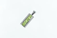 Load image into Gallery viewer, 18K Emerald Cut Peridot Diamond Bar Pendant White Gold