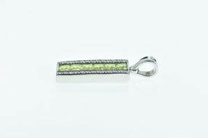 18K Emerald Cut Peridot Diamond Bar Pendant White Gold