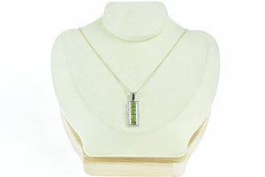 18K Emerald Cut Peridot Diamond Bar Pendant White Gold