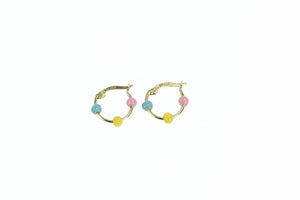 18K Pastel Enamel 14mm Vintage Hoop Earrings Yellow Gold