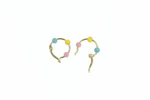 18K Pastel Enamel 14mm Vintage Hoop Earrings Yellow Gold