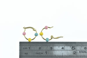 18K Pastel Enamel 14mm Vintage Hoop Earrings Yellow Gold